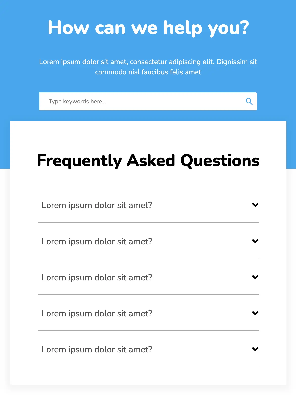 FAQ Section With Search Bar Design: Tablet